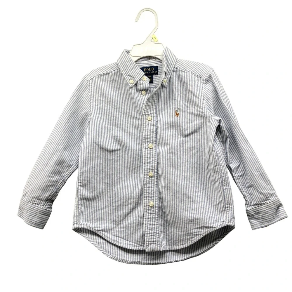 Polo Ralph Lauren Boys 4T Long Sleeve Oxford Shirt Blue White Stripe Button Down